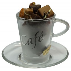 Tasse & Chocolats - Tasse en verre garnie de chocolats sans sucre